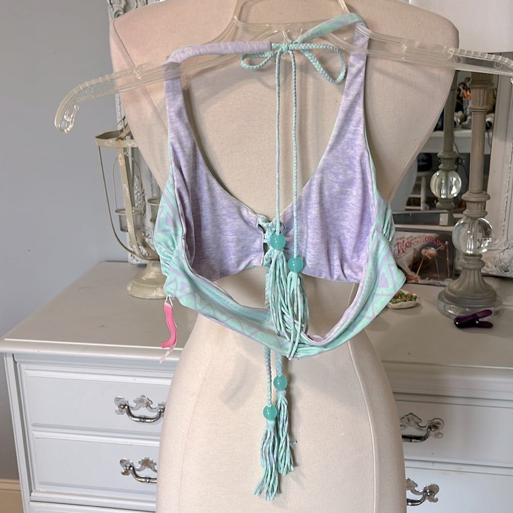 Victorias Secret Bikini Top Reversible Boho Lavender Aquamarine Tassels XS Women - Picture 10 of 15